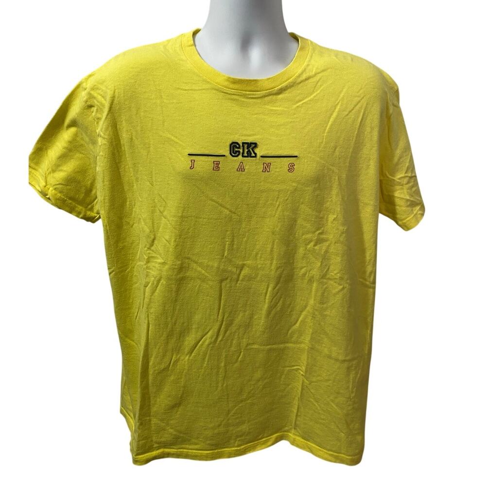 VINTAGE CALVIN KLEIN SHIRT — Yellow Short Sleeve Top Men's Medium